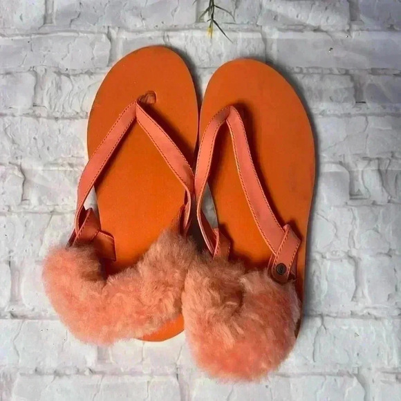 Ugg LaaLaa sandal kids 5 ladies 7 orange with lamb fur - Picture 1 of 5